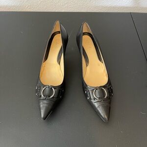Cole Haan black buckle kitten heels